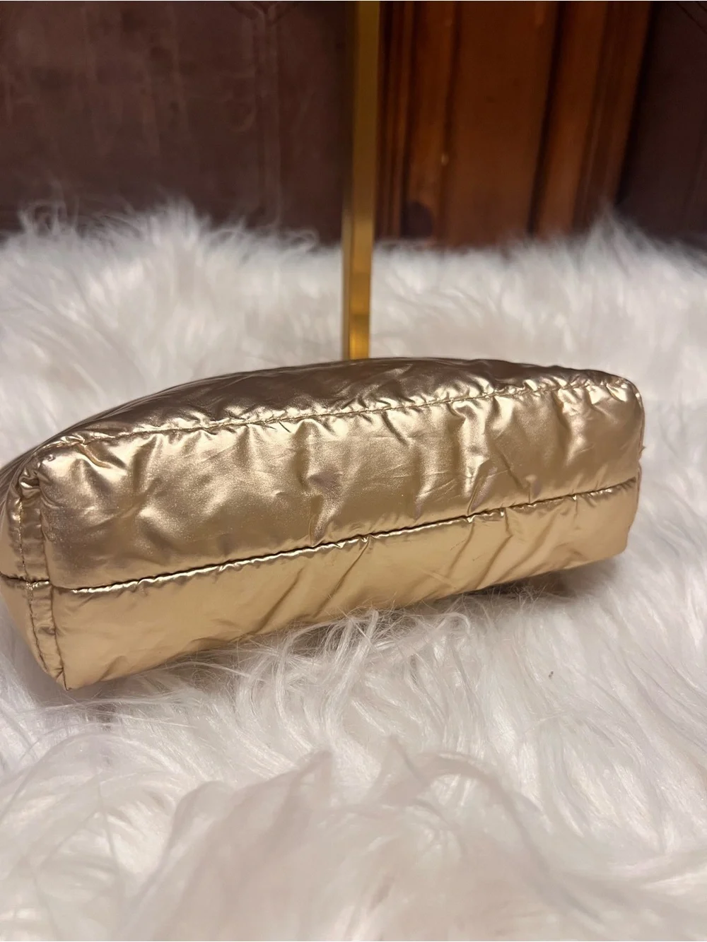 Puffer Quilted Cosmetic Pouch - Champagne